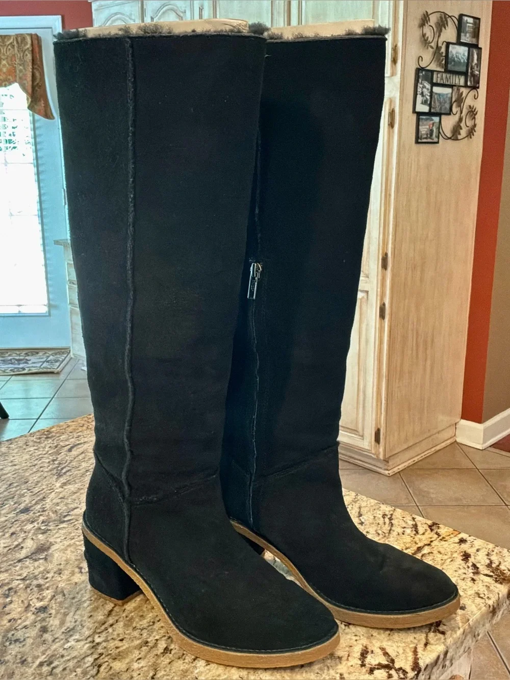 UGG Black Tall Suede Shearling-Lined Boots